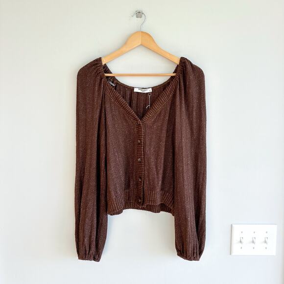 Project Social T Piece of My Heart Textured Button Front Cardigan Brown M - Picture 4 of 10